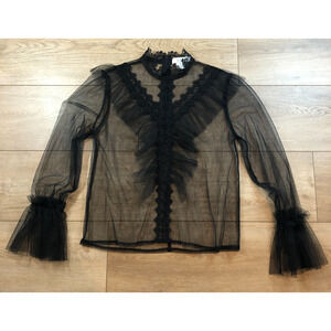 LIFE Sheer Mesh Embroidered Top Womens Small Whimsigoth Witchy Fairy Grunge‎ Y2K